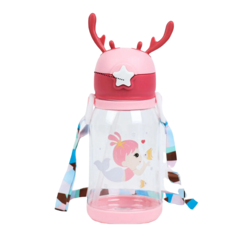 Garrafinha de Água Infantil 600ml com Canudo de Silicone:rosa - Coelhino