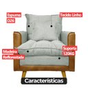 Ver imagem 5 de Kit 2 Poltronas Sofá Reclinável Londres com 2 Puff Banqueta Almofadado Corino e Linho Cinza - Arkell