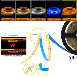 Fita De Led Cob Flexível Adesiva Com Iluminação Luz Linear De 5M 12V IP20 320 Leds/M De 8MM Com Font - 3