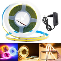 Fita De Led Cob Flexível Adesiva Com Iluminação Luz Linear De 5M 12V IP20 320 Leds/M De 8MM Com Font - 1