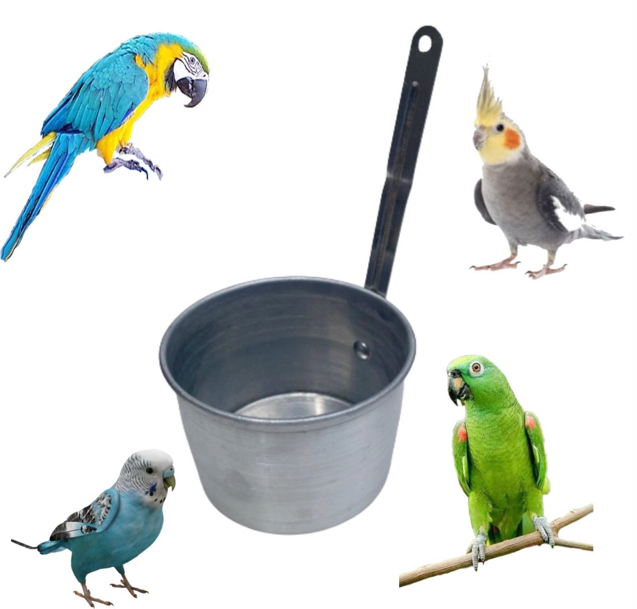 Kit 02 Comedouros Alumínio Fechamento Em Chapa Para Papagaios E Todas As Aves