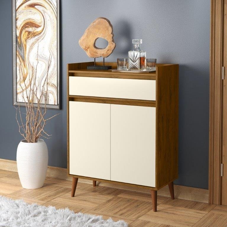 Buffet Aparador Órus 2 Portas + Gaveta Retrô Off White Natur EJ - 2