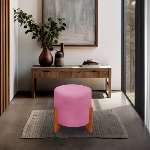Banqueta Puff Thor Luxo Madeira Maciça:rosa