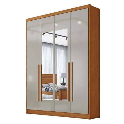 Guarda Roupa Casal Sevilha 4 Portas 3 Gavetas com Espelho Cinamomo Fendi Fosco - Novo Horizonte