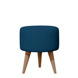 Banqueta Redonda Suede Azul Marinho Puff Estofado Pé Palito Resistente Puf Decorativo - 1