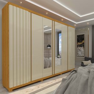 Guarda Roupa com Espelho 6 Portas Absolut Naturale Off White Ripado - Gelius