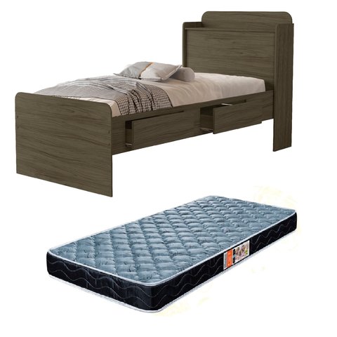 Cama de Solteiro Tamires com Gavetas Prateleiras e Bau + Colchão D20