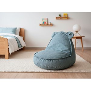 Puff Infantil Urso Criança com Enchimento de Espuma - Tecido Bouclé Azul