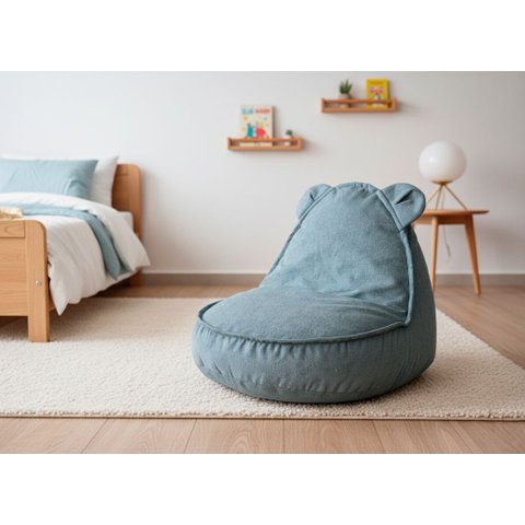 Puff Infantil Urso Criança com Enchimento de Espuma - Tecido Bouclé Azul