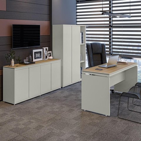 Conjunto de Escritório Office 3 Peças Mesa Balcão Armário Hera - Via Nossa - Fendi e Freijó