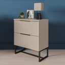 Ver imagem 2 de Mesa de Cabeceira Lumia com 2 Gavetas Detalhe Ripado Base de Aço Industrial - Off White/pé Preto