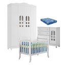 Ver imagem 1 de Quarto de Bebê New Selena 4 Portas com Berço Lila e Cômoda Selena Branco Brilho e Colchão Ortobom –