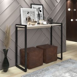 Aparador Industrial Hall de Entrada Ísis Pés em Aço Decorativo Sala Mesa - Preto/off White - 1