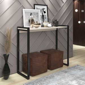 Aparador Industrial Hall de Entrada Ísis Pés em Aço Decorativo Sala Mesa - Preto/off White