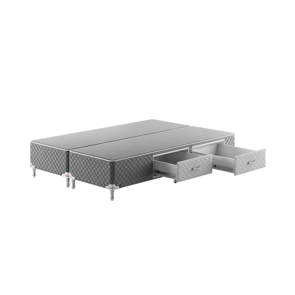 Base Box Gaveta Bipartido Queen Spubio Incofal Cinza 158x198x35cm - 1