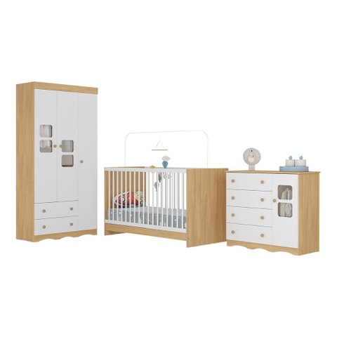 Quarto de Bebê Completo com Berço 3 em 1 para Colchão 130x60cm Serena Multimóveis Mp4527