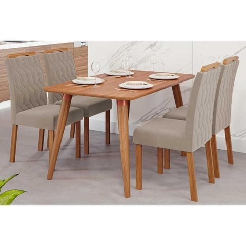 Conjunto: Mesa Sala Jantar Adele Tampo Madeirado 130x80cm e 4 Cadeiras Paola Carvalho/cinamomo -