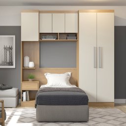 Guarda Roupa Modulado Solteiro Painel Cabeceira 210x218cm Selene 4 Peças Mdp Carvalho Menu - 1