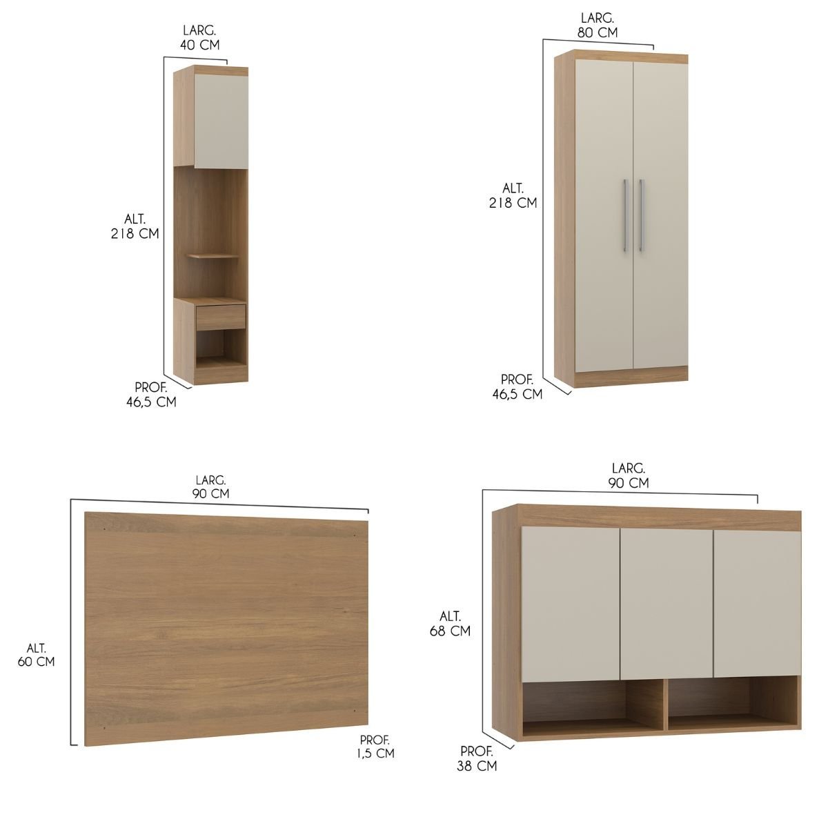 Guarda Roupa Modulado Solteiro Painel Cabeceira 210x218cm Selene 4 Peças Mdp Carvalho Menu - 3