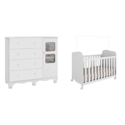 Quarto de Bebê com Cômoda 1 Porta com Janela e Berço 100% MDF Uli  - 2