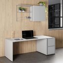 Ver imagem 1 de Escrivaninha 1,7m C/ Balcão Lateral Nicho e Armário Aéreo F5 Cor:cinza