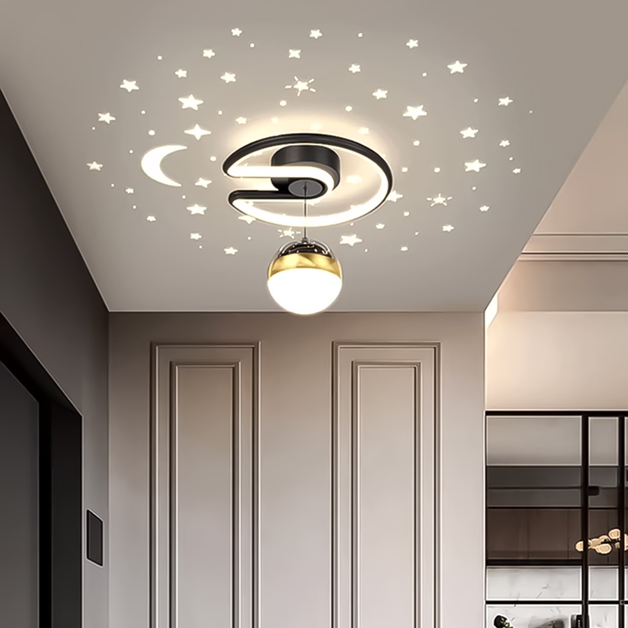 Pendente Céu Estrelado com Lua, Led 28w, Luz Amarela/branca/suave, Teto, Preto, Lexlight - 3