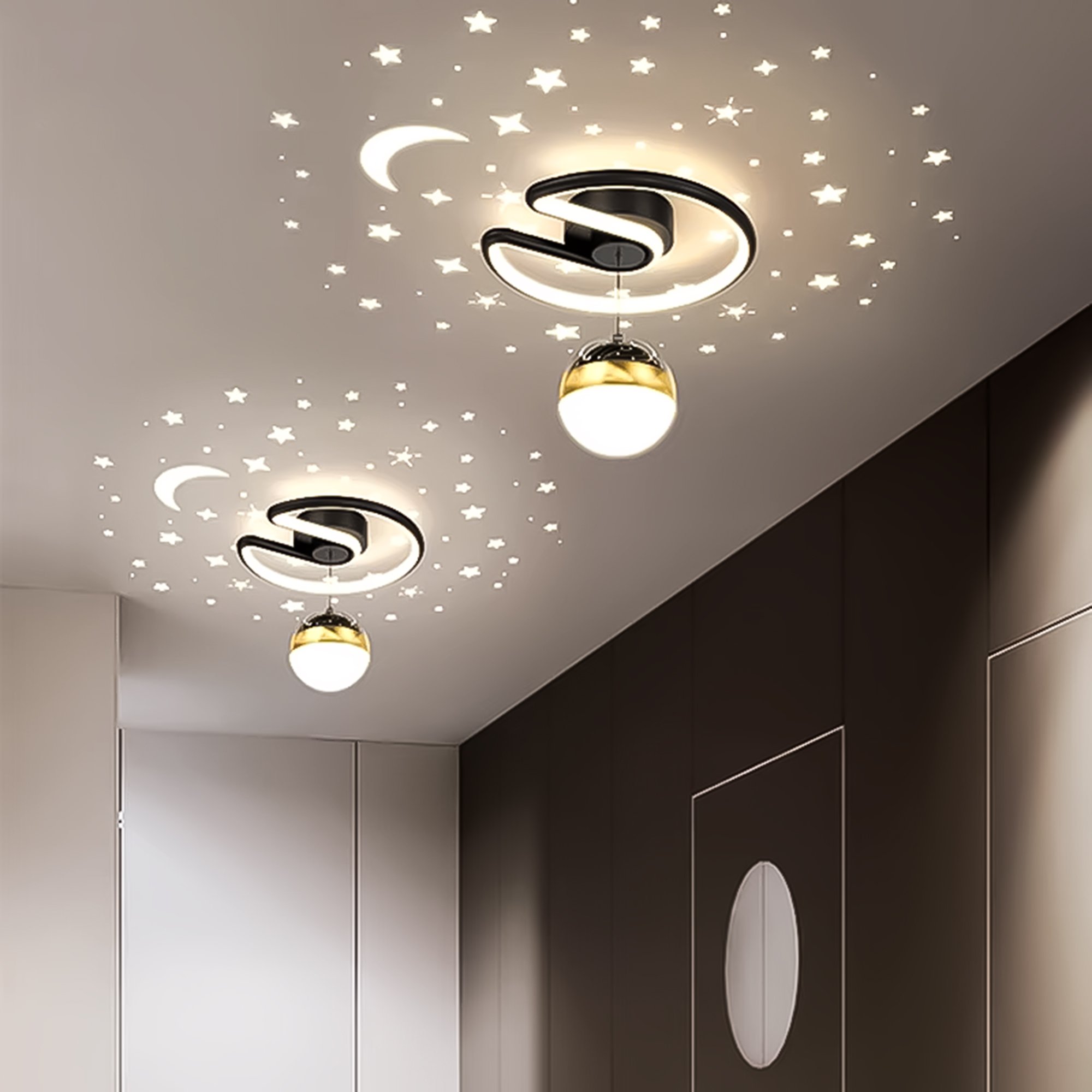 Pendente Céu Estrelado com Lua, Led 28w, Luz Amarela/branca/suave, Teto, Preto, Lexlight - 5