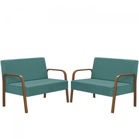 Kit Poltrona Decorativa 2 Namoradeiras Jade Braço Madeira D Salla Suede Turquesa