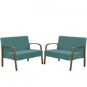Ver imagem 1 de Kit Poltrona Decorativa 2 Namoradeiras Jade Braço Madeira D Salla Suede Turquesa