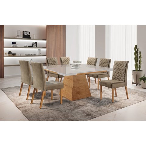 Sala de Jantar Moderna Base Pirâmide 8 cadeiras 1,50x1,50m - Espanha - Requinte Salas