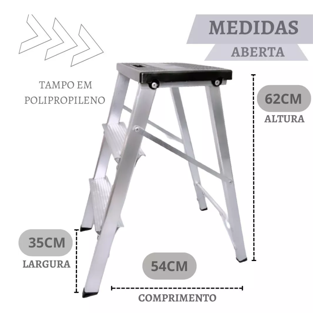 Escada Pequena 2 Degraus Alumínio Dobravel Vira Banco Portátil - 2