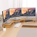 Ver imagem 4 de Suporte Triplo Monitor Tv Mesinha em Madeira Maciça