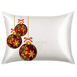 Fronha de Cetim Personalizada Bolas Natal Vermelhas Douradas - 1