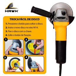 Esmerilhadeira Angular 850w 13000rpm Hawk Hw3010 com Disco de Corte - 4