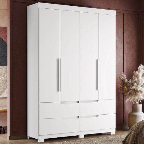 Guarda Roupa Doble Quarto Com 4 Portas e 4 Gavetas Branco Fosco