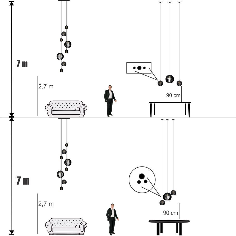 Conjunto Lustres para Sala de Estar e Sala de Jantar Mix - Preto - 4