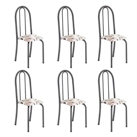 Kit 6 Cadeiras Tubular 96x36x41 cm Iris B Prata/Arabesco/Mart