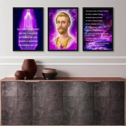 Kit 3 Quadros Saint Germain- Chama Violeta 45x34cm:madeira Preta - 2