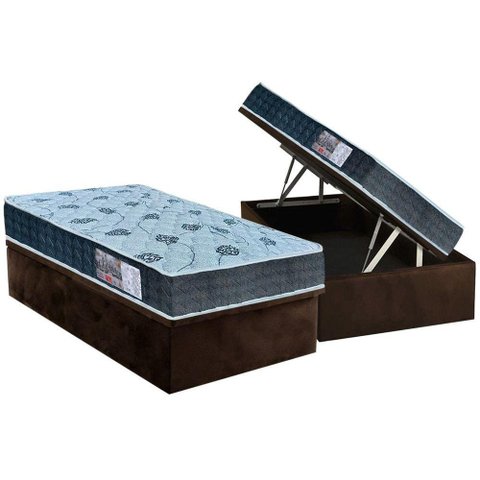 Cama Box Baú Solteiro: Colchão Ortopédico Orthoflex D45 / Ep Cecina + Base Crc Suede Brown(88x188