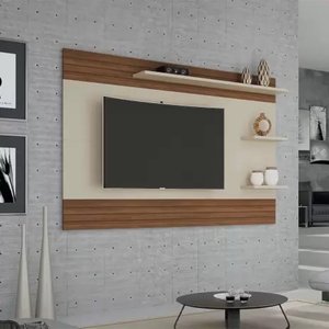 Painel Suspenso Flutuante Home Tv até 60 Polegadas 3 Prateleiras Mirage 1.80:off White/freijó