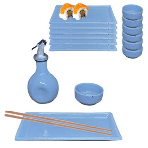 Kit Oriental Azul para Sushi 2 Pessoas Completo e Pratico