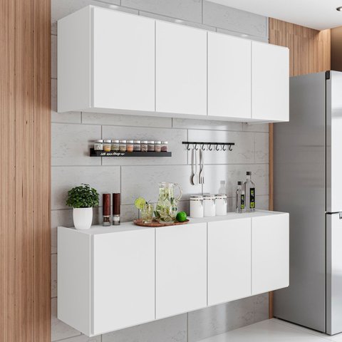 Armário de Cozinha e Balcão Suspenso 118cm Monna Branco Z34 - Mpozenato