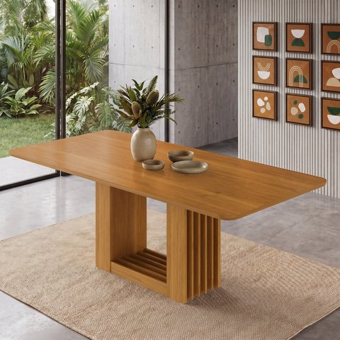 Mesa de Jantar Retangular 210x100cm 100% MDF Jambu CabeCasa MadeiraOriginals Marrom/Cinamomo