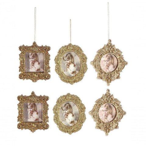 Kit Porta Retrato Gliter Dourado para Árvore Natal 10cm 6 Peças - Magizi