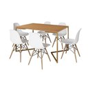 Ver imagem 6 de Mesa Jantar Industrial Retangular 137X90Cm Canela Base V Dourada Com 6 Cadeiras Madeira Cor: Canela