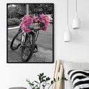 Ver imagem 1 de Quadro Decorativo Bicicleta Flores Rosas - 70x50cm:moldura Branca