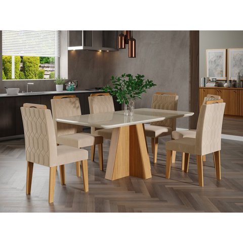 Conjunto para Sala de Jantar Mesa 160cm Maite 6 Cadeiras Paola Cimol