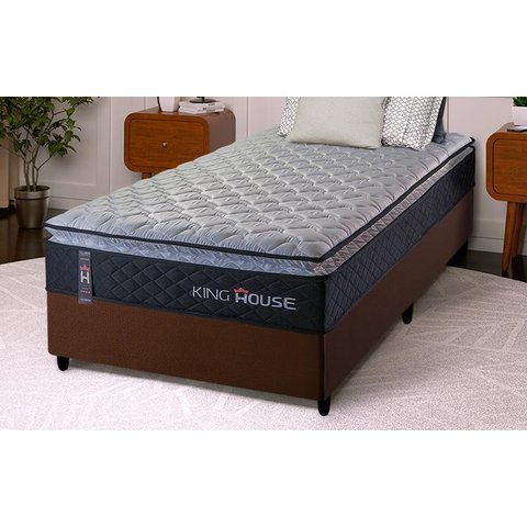 Conjunto Cama Box Solteiro Dakota Preto 96x203x57 Espuma D33