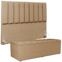 Ver imagem 5 de Kit Cabeceira Cama Box Queen 160cm Calçadeira Baú Dália W01 Linho Bege Escuro - Lyam Decor