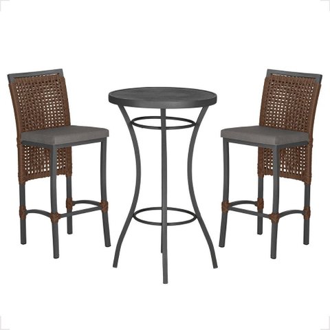 Mesa Bistro e 2 Banquetas Roma Preta Corda Náutica 11 Trama Original